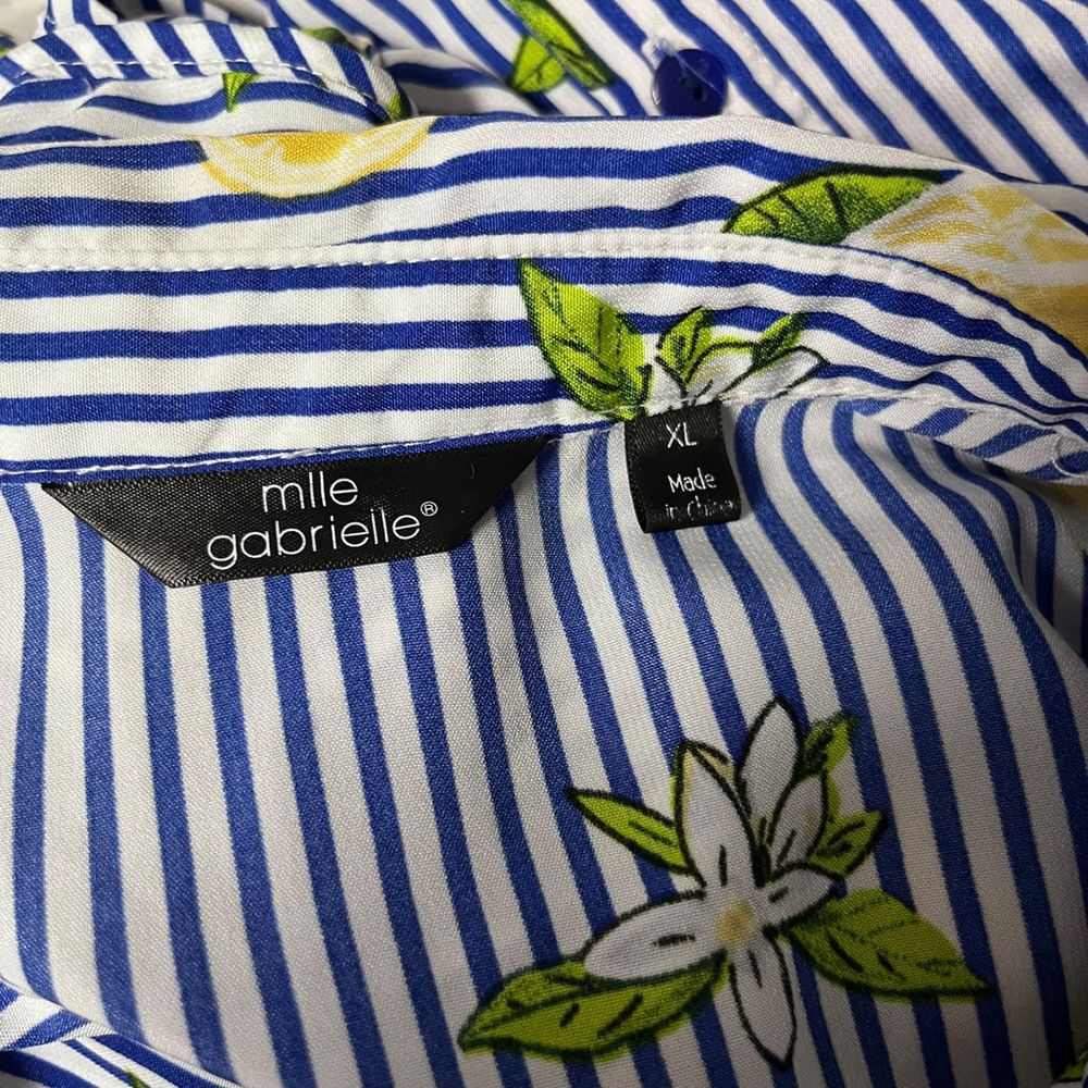 Mlle Gabrielle Blue Striped Lemon Print Button Down Shirt Maxi Dress Size XL - Picture 6 of 7